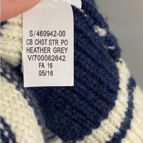 GAP Gray Wool Camel Blend Open Striped Sweater Poncho Heater Gray, White Navy - Picture 14 of 15